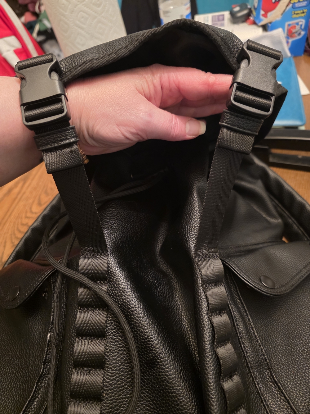 Bugatti Black Pebbled Faux Leather Drawstring Laptop Backpack - Picture 10 of 13